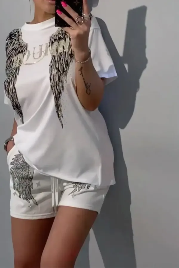 Women's Hot Diamond Pattern Top and Shorts Pants Two-piece Set