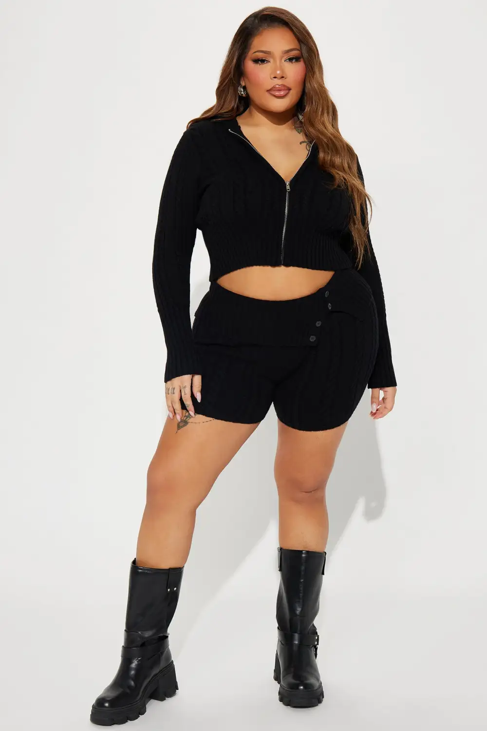 Soft Energy Sweater Short Set - Black