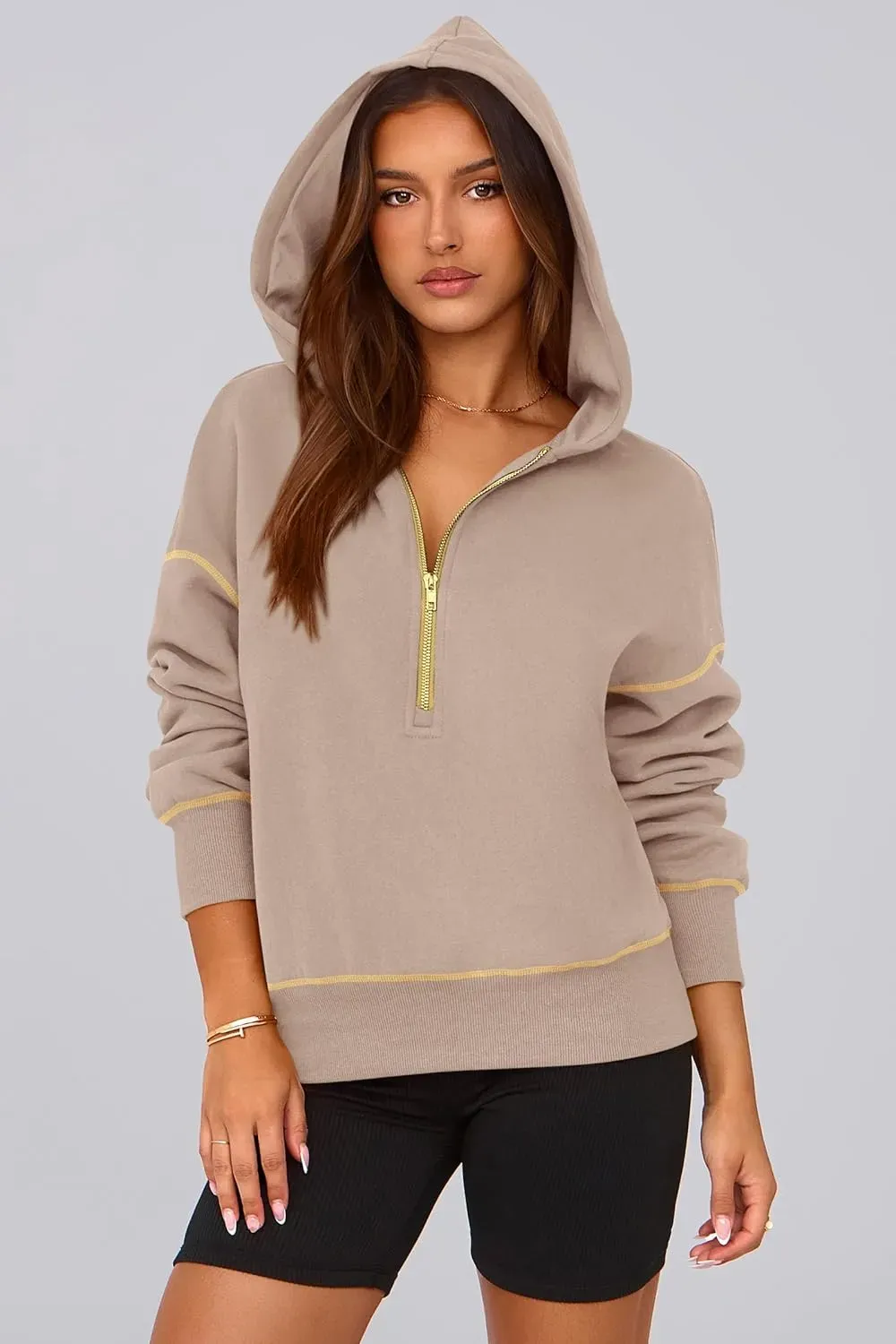 Women's Hooded Sweatshirts Long Sleeve Half Zip Cropped Hoodie Pullover Winter Fashion Clothes