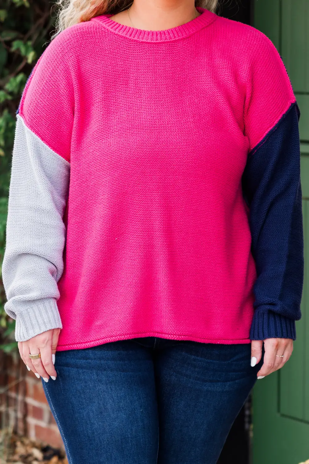 Snowy Owl Sweater, Fuchsia-Navy