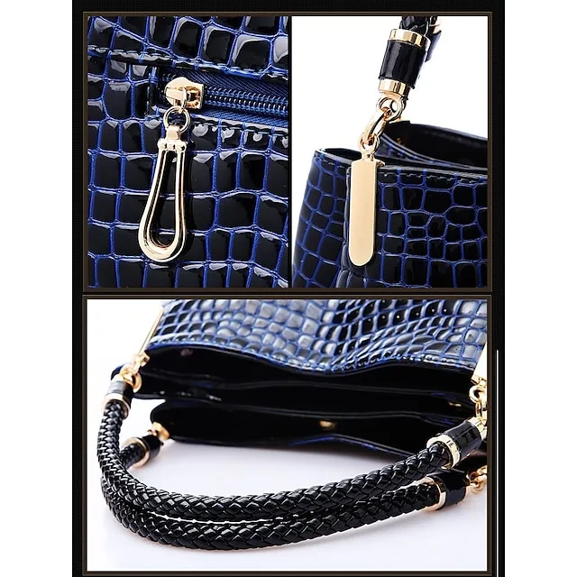 Women's Satchel Top Handle Bag PU Leather Formal Office & Career Crocodile Black Dark Red Dark Blue