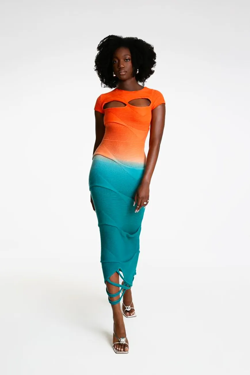 Symone Sweater Maxi Dress - Orange/combo