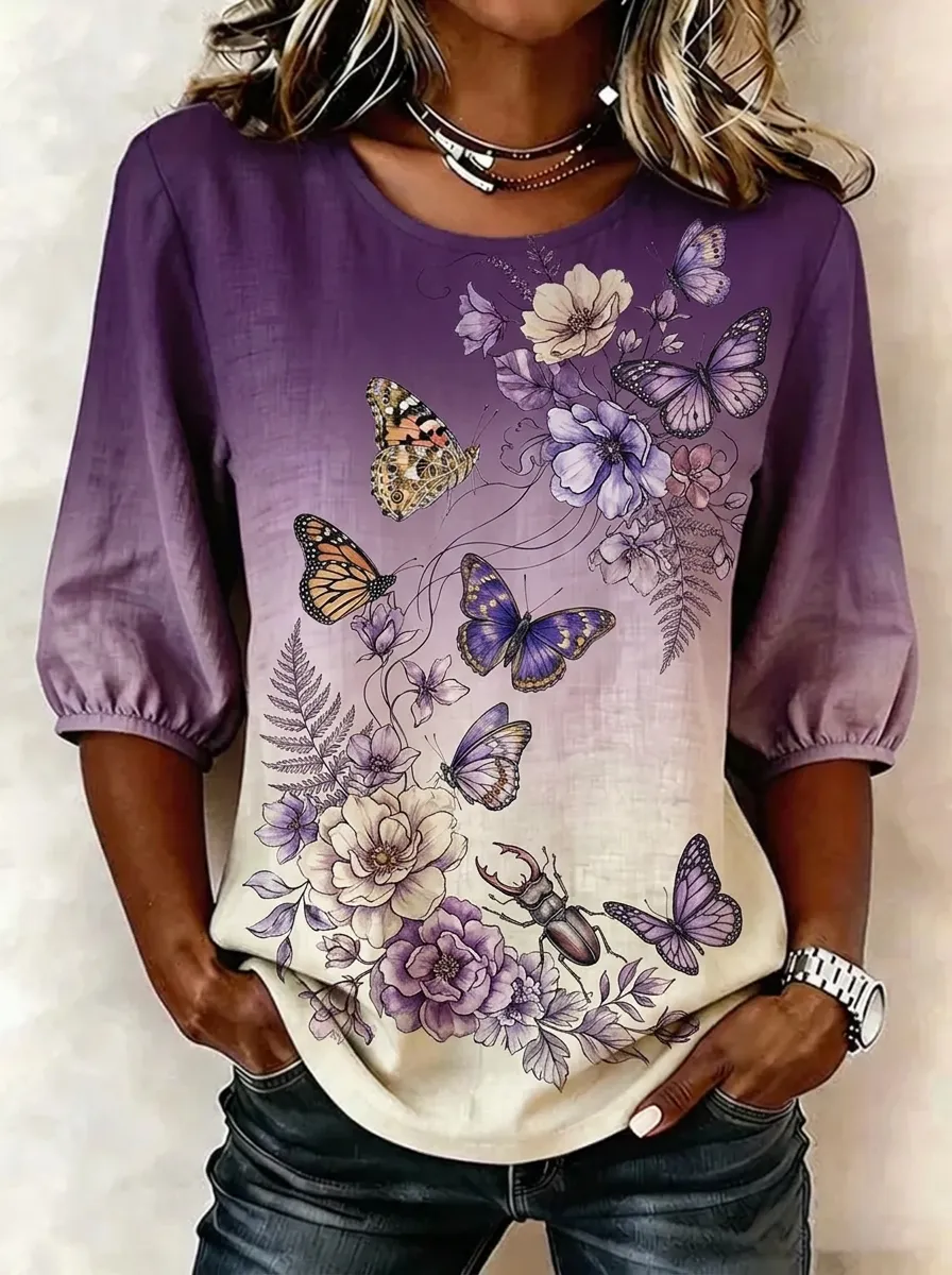 Women's Nashville Nature Butterfly Floral Printed Top