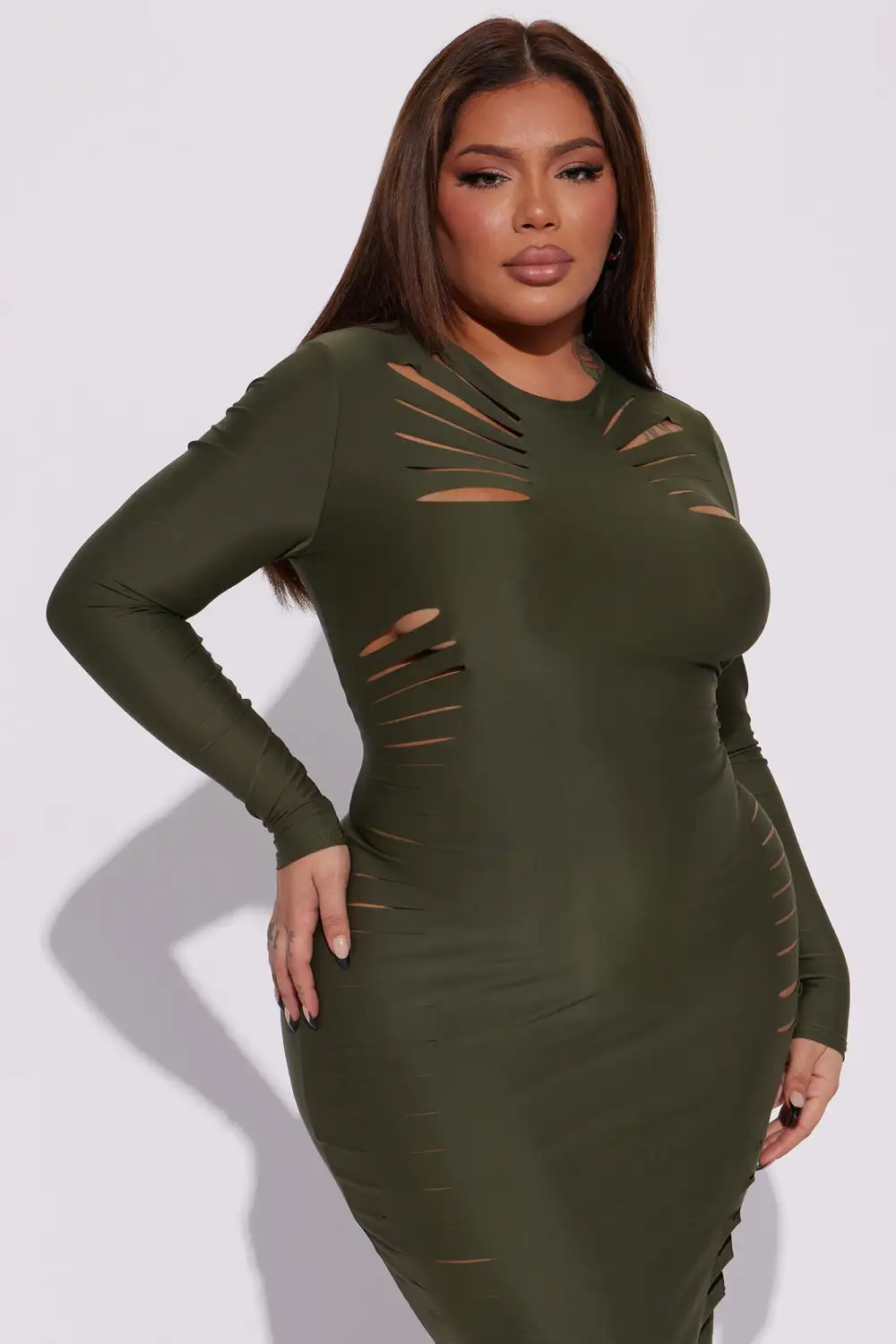 Melissa Distressed Maxi Dress - Olive
