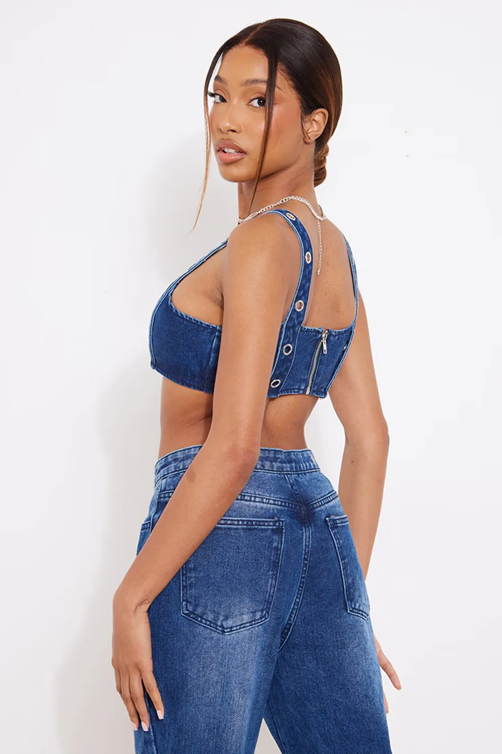 Dark Indigo Eyelet Detail Denim Set