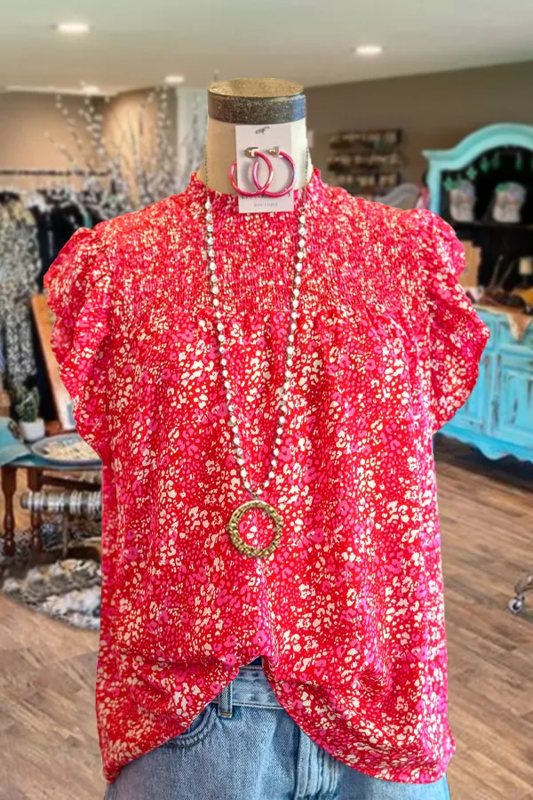Floral Print Smocked Ruffle Top