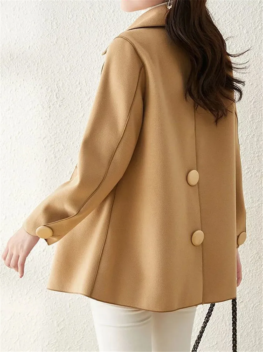 Double Breasted Solid Color Casual Coat