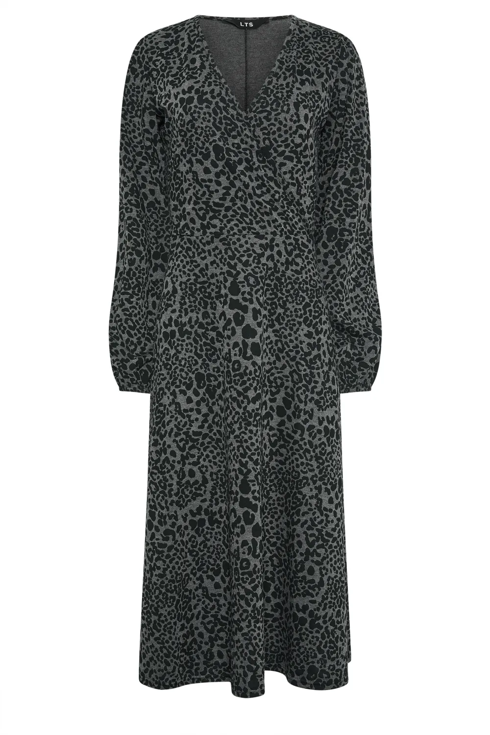 LTS Tall Charcoal Grey Leopard Print Midi Wrap Dress