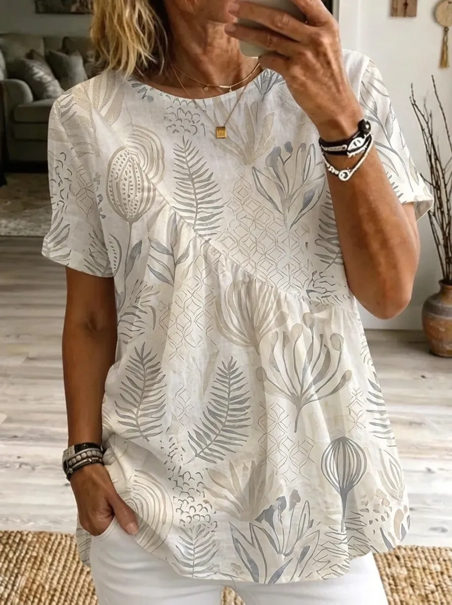 Women's Nashville Botanical Fern Printed Tunic Top