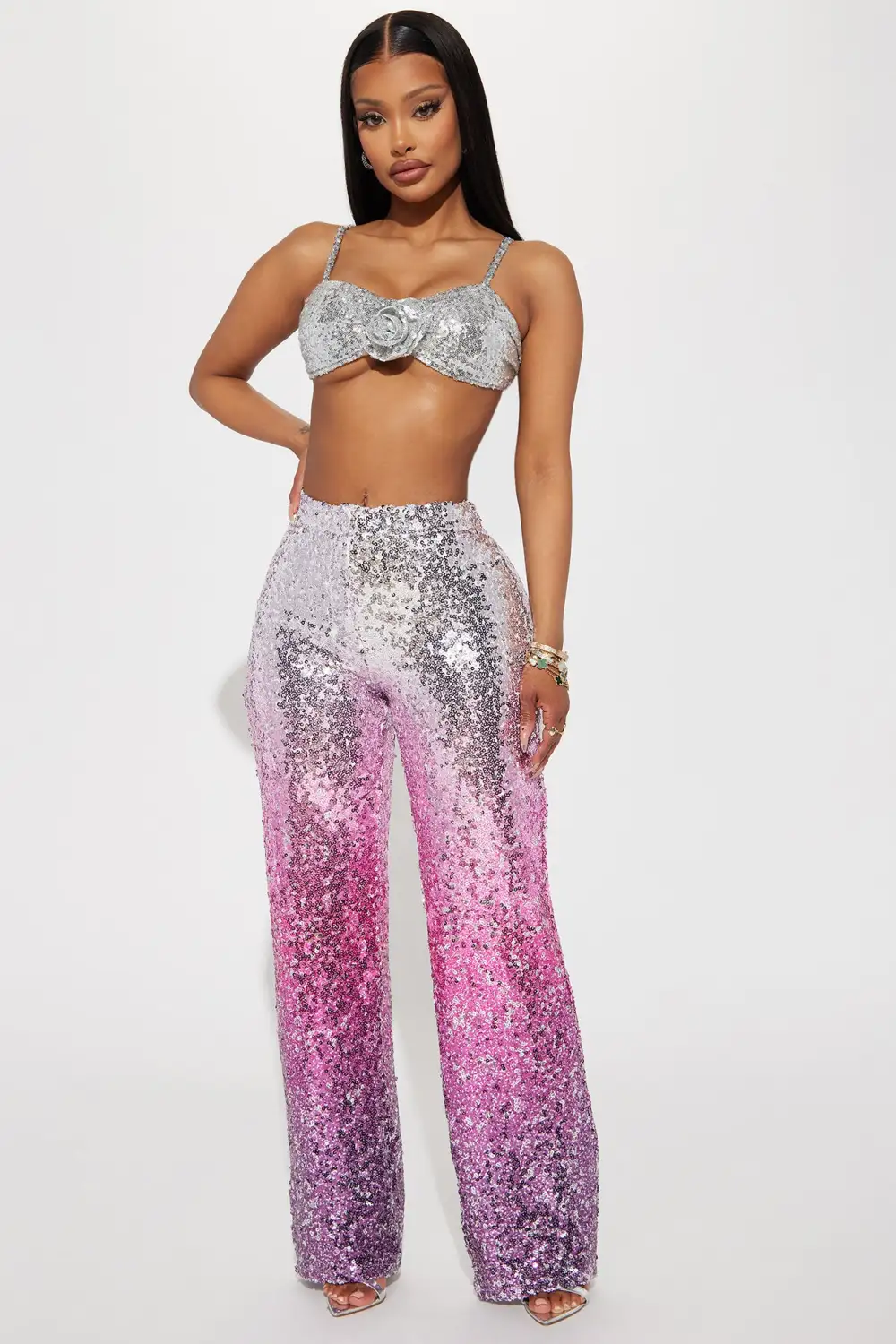 On The Town Sequin Bra Top - Silver