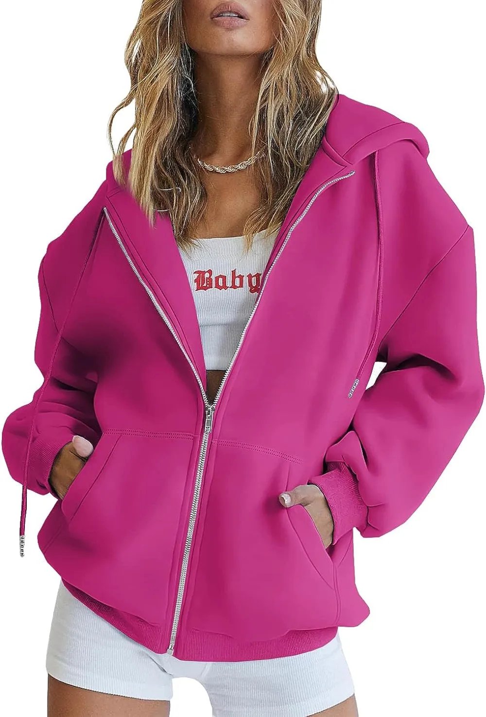 Women's Cute Hoodies Teen Girl Fall Jacket Oversized Sweatshirts Casual Drawstring Zip Up Y2K Hoodie with Pocket