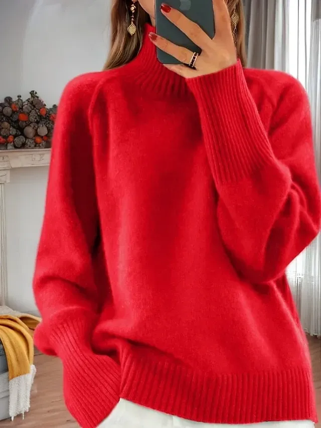 Women's Sweater Pullover Sweater Jumper Turtleneck Knit Knitted Raglan Sleeves Spring Fall Home Daily Holiday Daily Casual Soft Long Sleeve Pure Color White Light Green