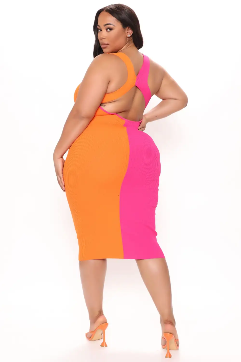 Let's Part Ways Backless Midi Dress - Orange/combo