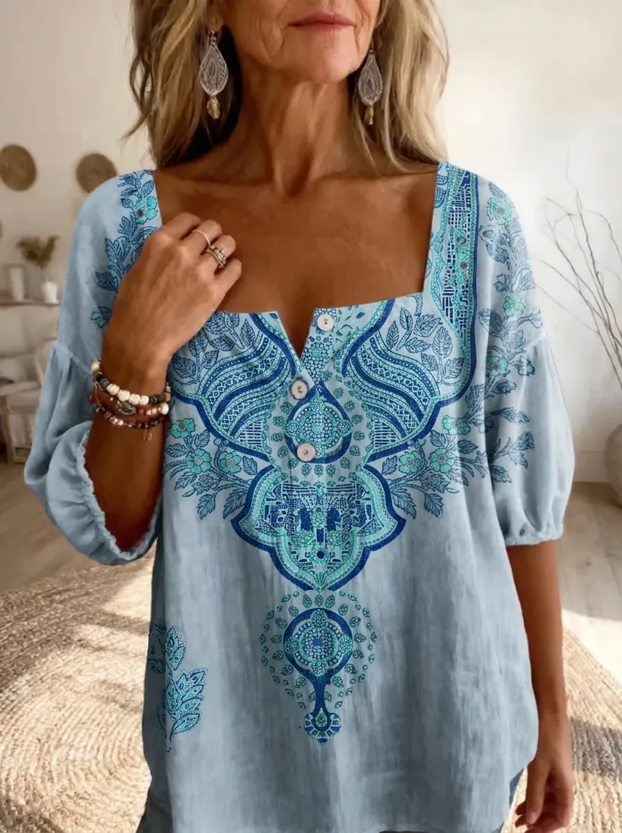 Women's Nashville Boho Floral Paisley Printed Square Neck Top