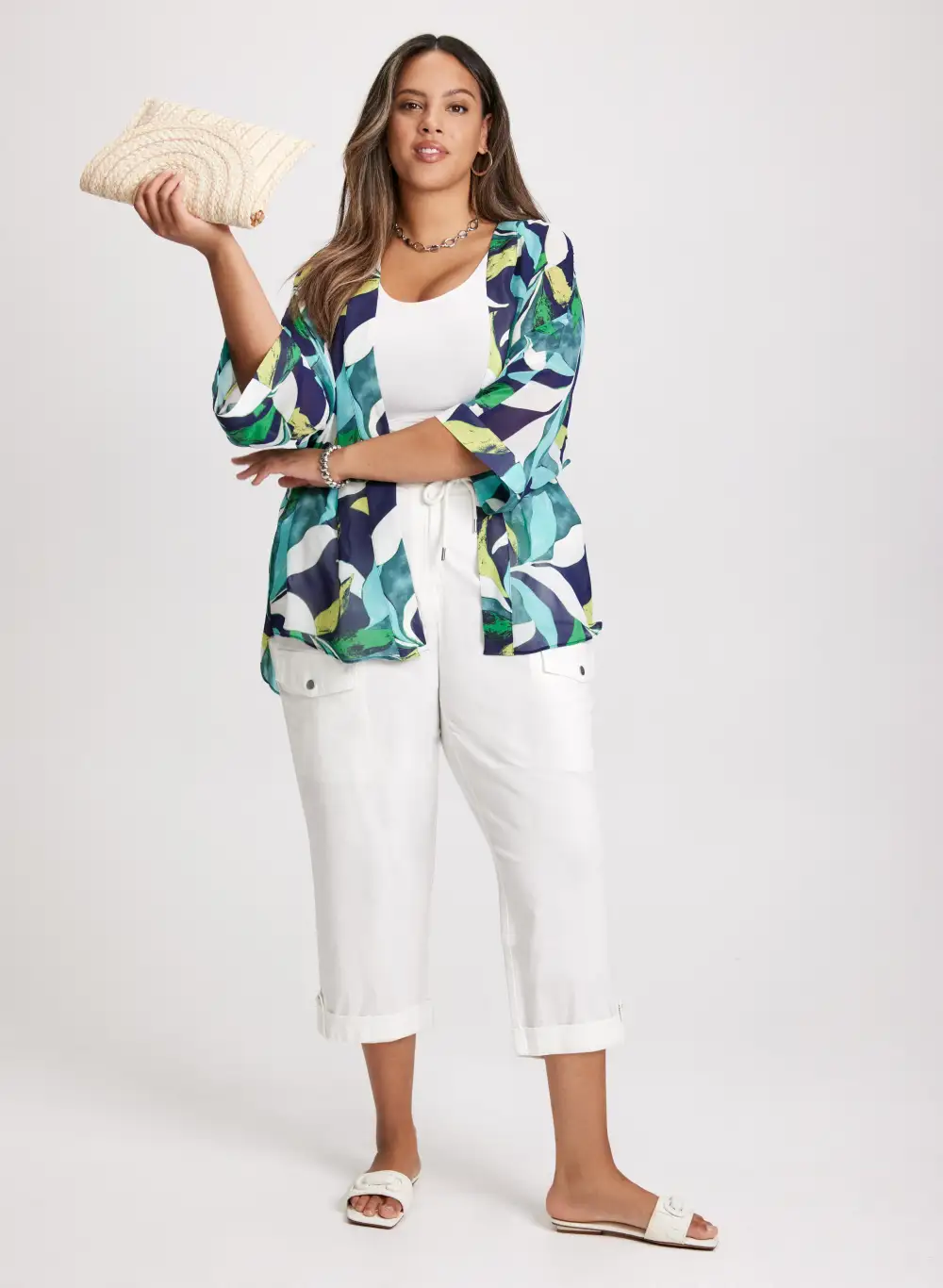 Tropical Print Open Cardigan