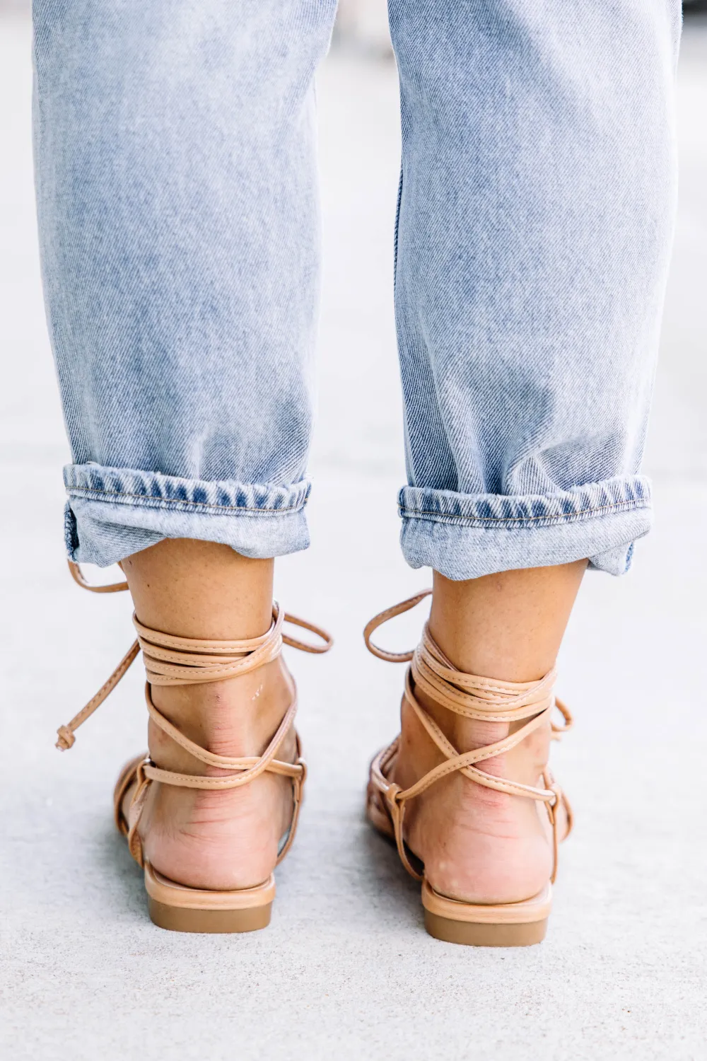 Pay Attention Natural Brown Lace-up Sandals