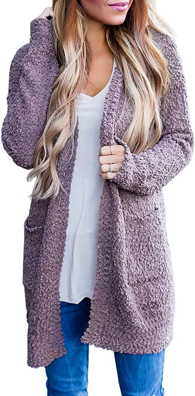 Women's Long Sleeve Soft Chunky Knit Sweater Open Front Cardigans Outwear Coat