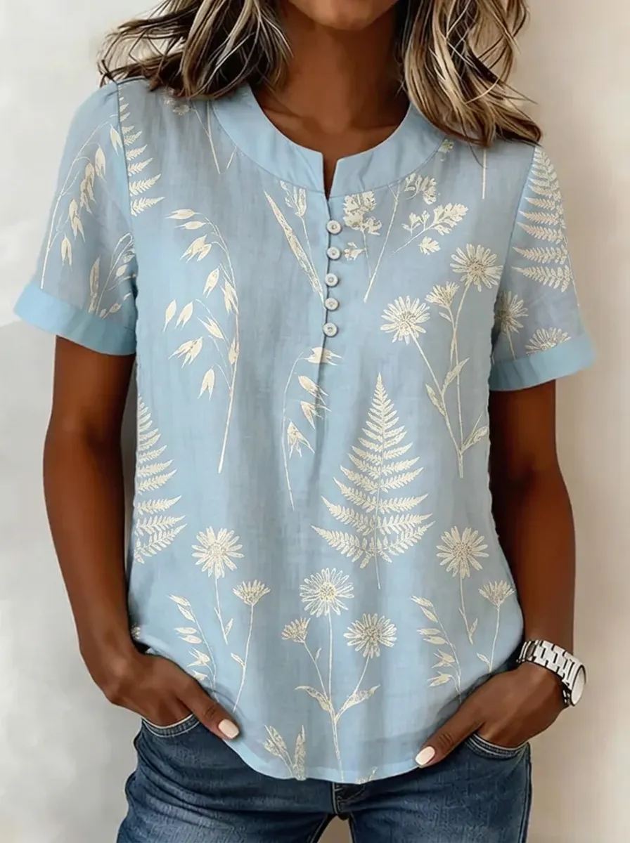 Women's Nashville Botanical Fern Floral Printed Button-up Top