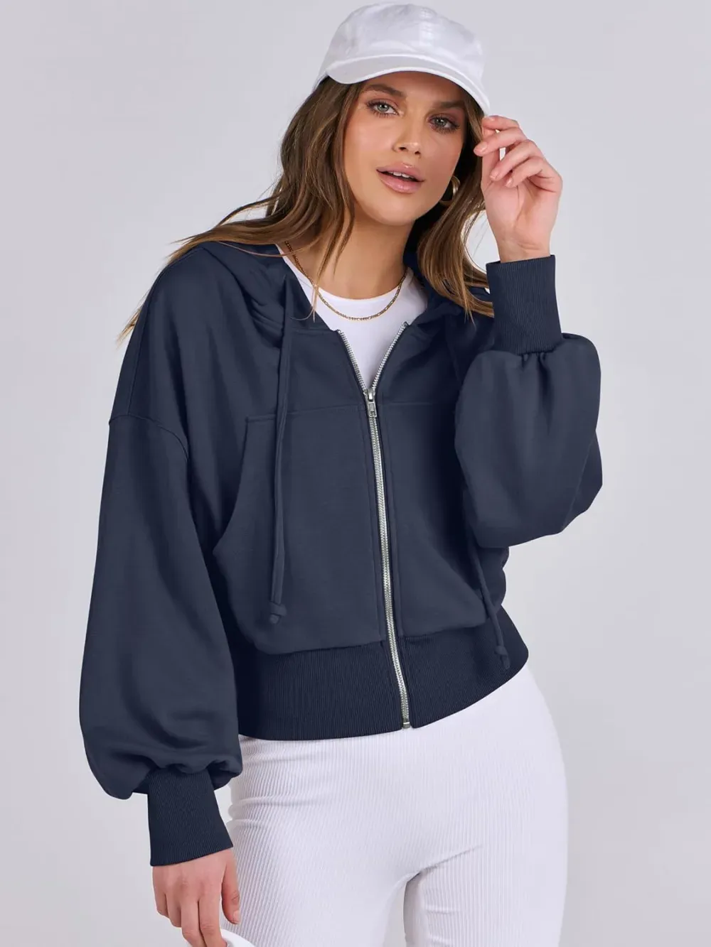 Women's Zip Up Hoodies Cropped Sweatshirts Full Zip Jackets Casual Fashion Fall Outfits Winter Clothes