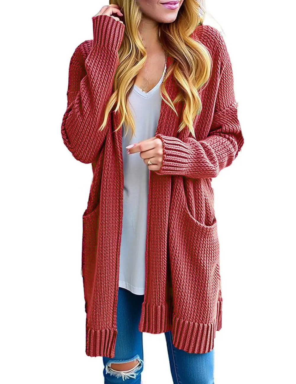 Women's Long Sleeve Knit Sweater Open Hooded Cardigan Jacket
