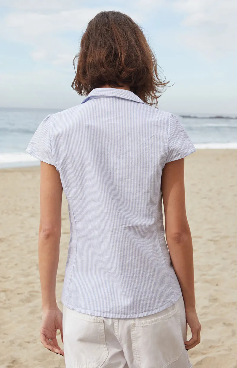 John Galt Blue & White Rue Striped Collared Top