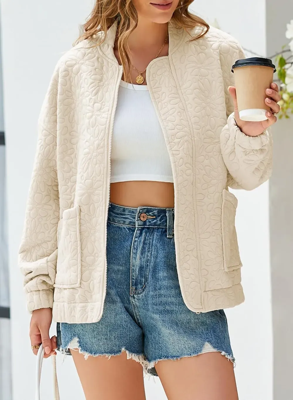 Jackets for Women Spring Fashion 2025 Cute Jacquard Coats Lightweight Zip Up Jackets Dressy Casual