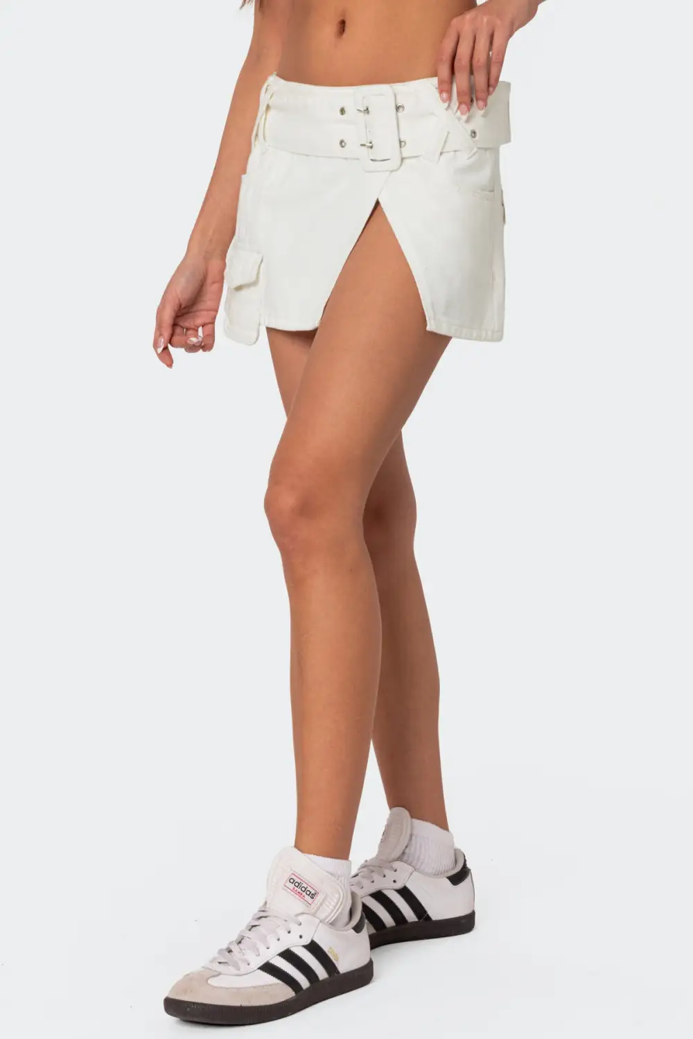 Belted Denim Wrap Mini Skirt