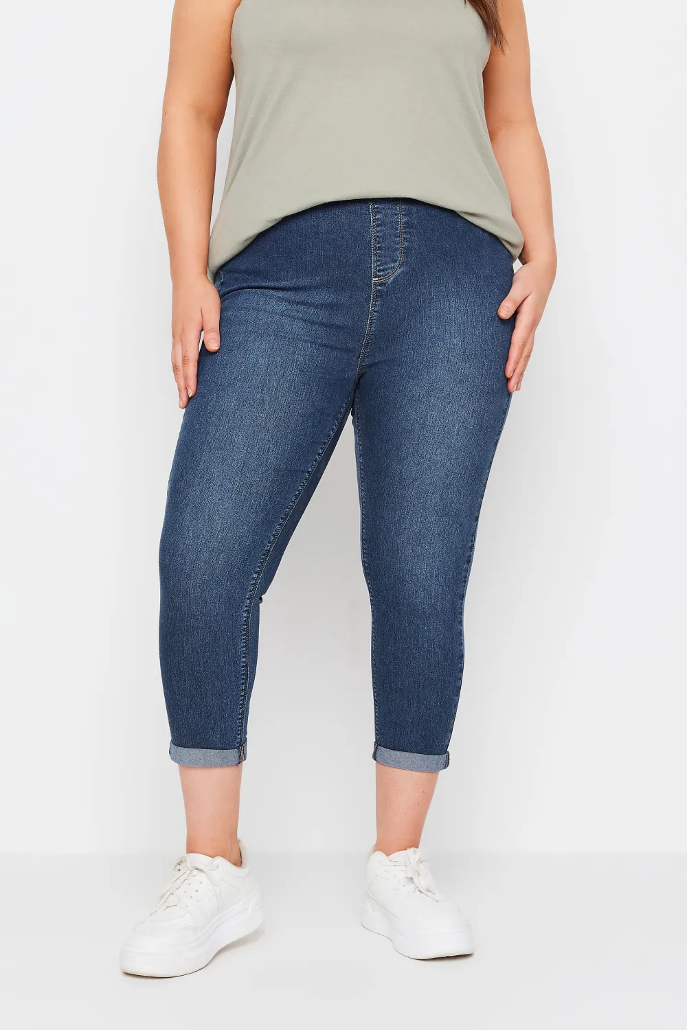 YOURS Curve Mid Wash Blue Turn Up Cropped GRACE Jeggings