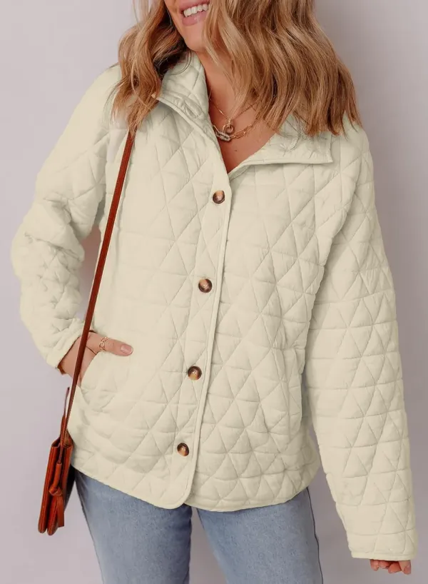 Women's Lightweight Diamond Quilted Jacket Casual Winter Open Front Button Down Puffer Coat Outwear Cardigan