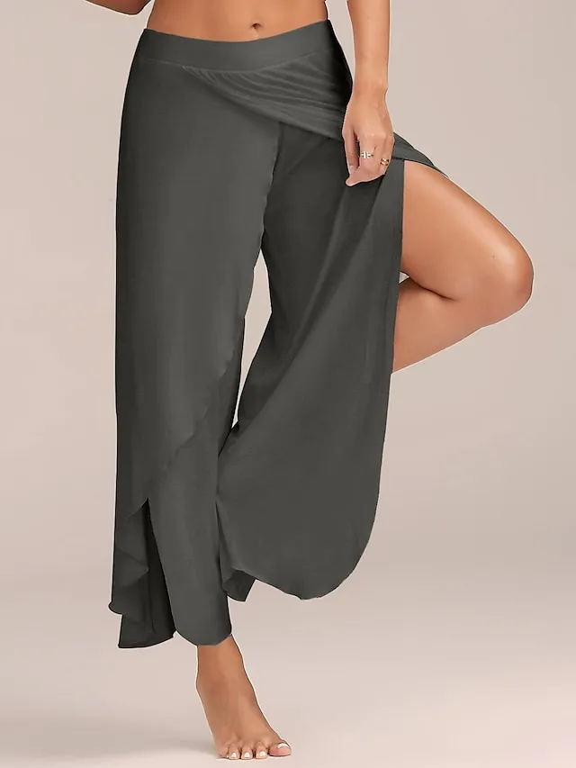 Women's Culottes Wide Leg Wide Leg Chinos Ruffle Layered Stretchy Mid Waist Basic Casual / Sporty Casual Daily Black White S M Summer Spring &  Fall
