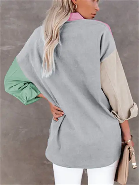 Color Block Buttons Shirt With Pockets