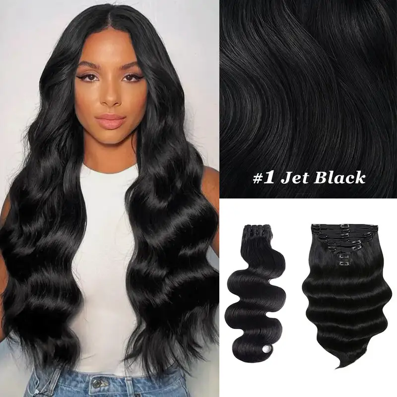 Double Drawn Body Wave Clip In Hair Extensions Human Hair Clip Ins 120g 8pcs With 18 Clips