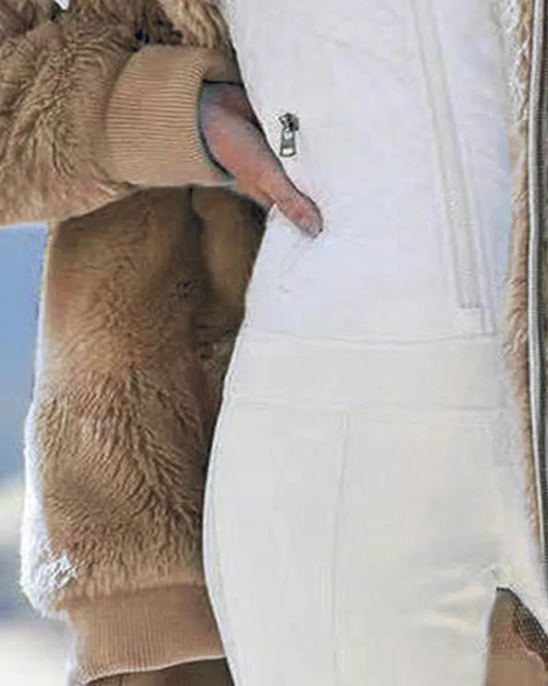 Long Sleeve Fuzzy Hooded Zip Up Teddy Coat