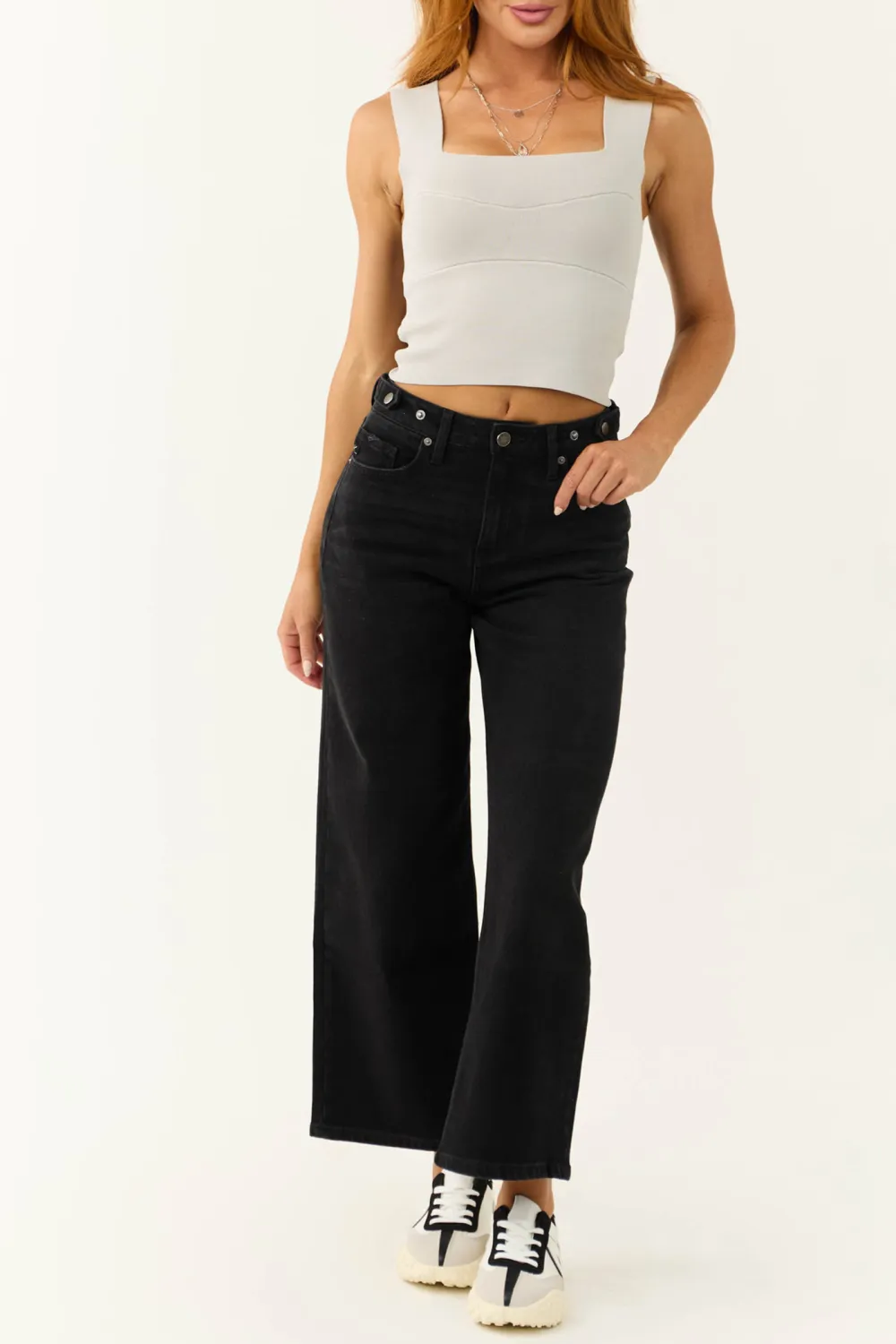 Cloud Grey Square Neck Thick Knit Tank Top