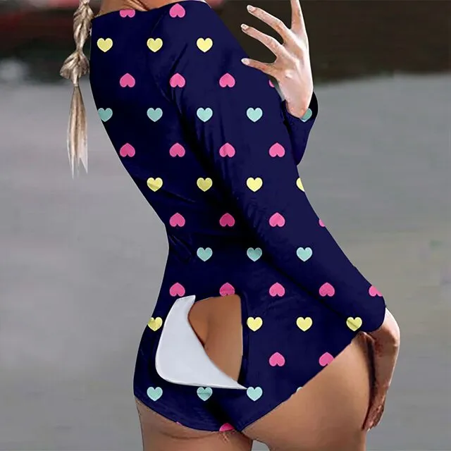 Women's Plus Size Pajamas Onesies Jumpsuits Nighty 1 PCS Heart Geometic Simple Fashion Comfort Home Bed Bamboo Warm Gift V Wire Long Sleeve Hole Print Fall Spring White Black