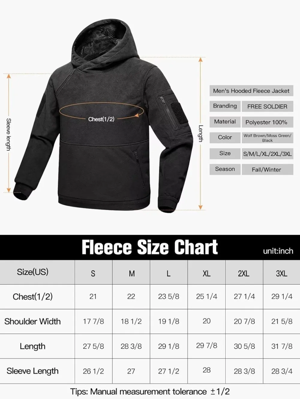Men's Tactical Winter Fleece Pullover Hoodie Warm Long Fleece lined Hooded Sweatshirt
