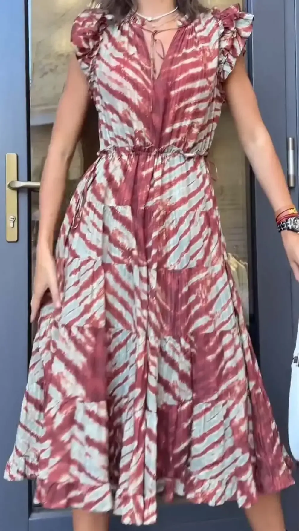 Women's Casual Tie-Dye Print Sleeveless Ruffle Dress