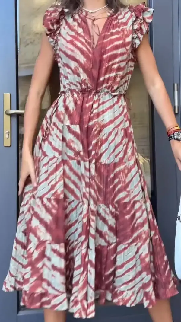 Women's Casual Tie-Dye Print Sleeveless Ruffle Dress