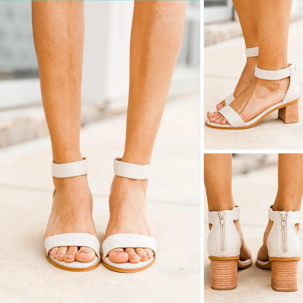 New You Beige White Woven Heeled Sandals