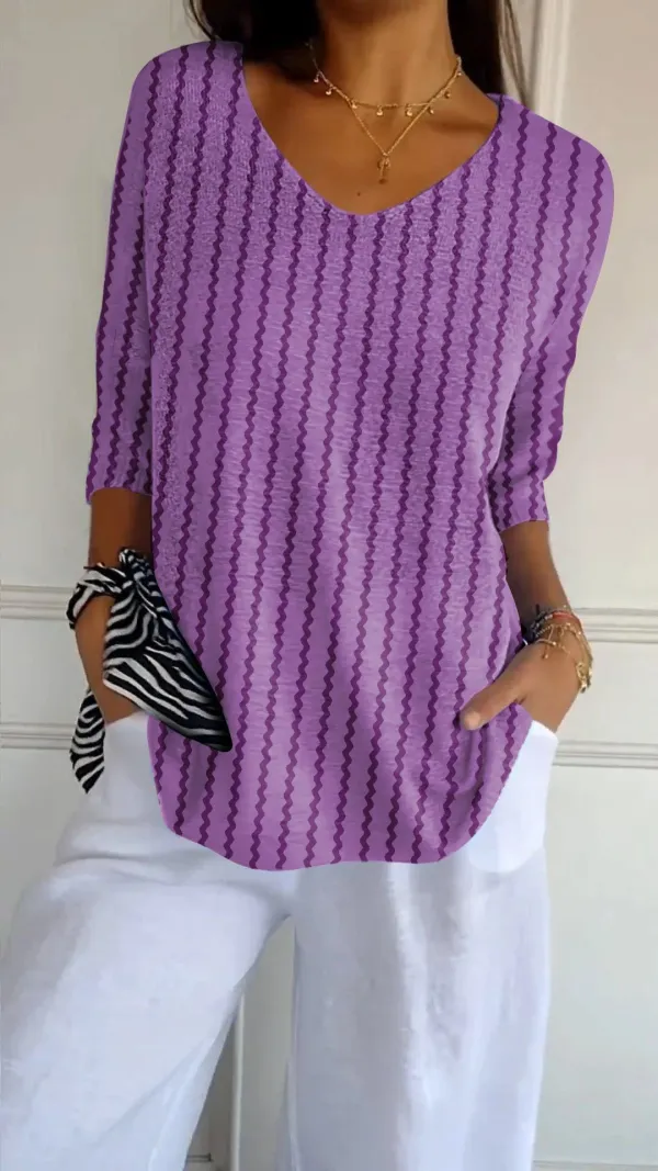Women's Casual V-Neck Striped Sweater