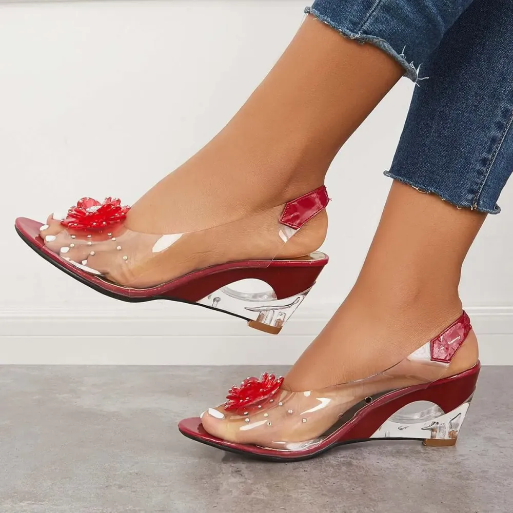 Clear Slingback Flower Rhinestone Sandals