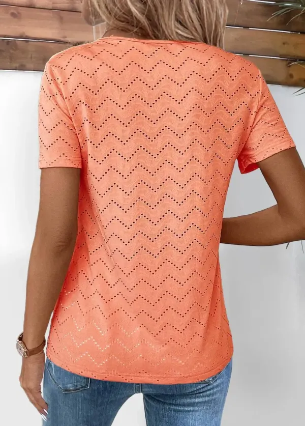 Orange Tuck Stitch Short Sleeve Round Neck T Shirt