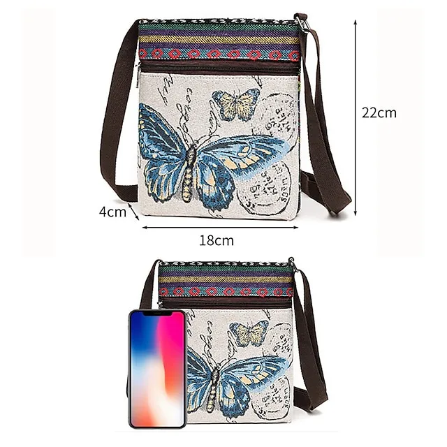 Women's Crossbody Bag Shoulder Bag Hobo Bag Polyester Daily Holiday Zipper Large Capacity Lightweight Durable Geometric Cat Folk [Small Size]Couple Cat [Trumpet] Yellow Elephant [Trumpet] Blue