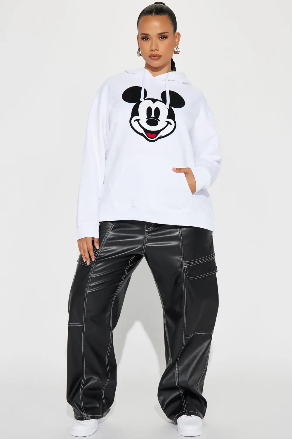 Mickey Mouse Crochet Patch Hoodie - White
