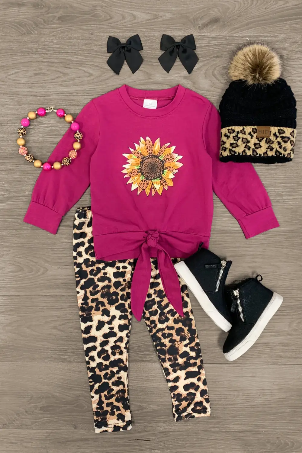 Plum Cheetah Sunflower Legging Set