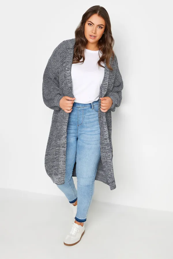 YOURS Curve Blue Longline Hooded Cardigan