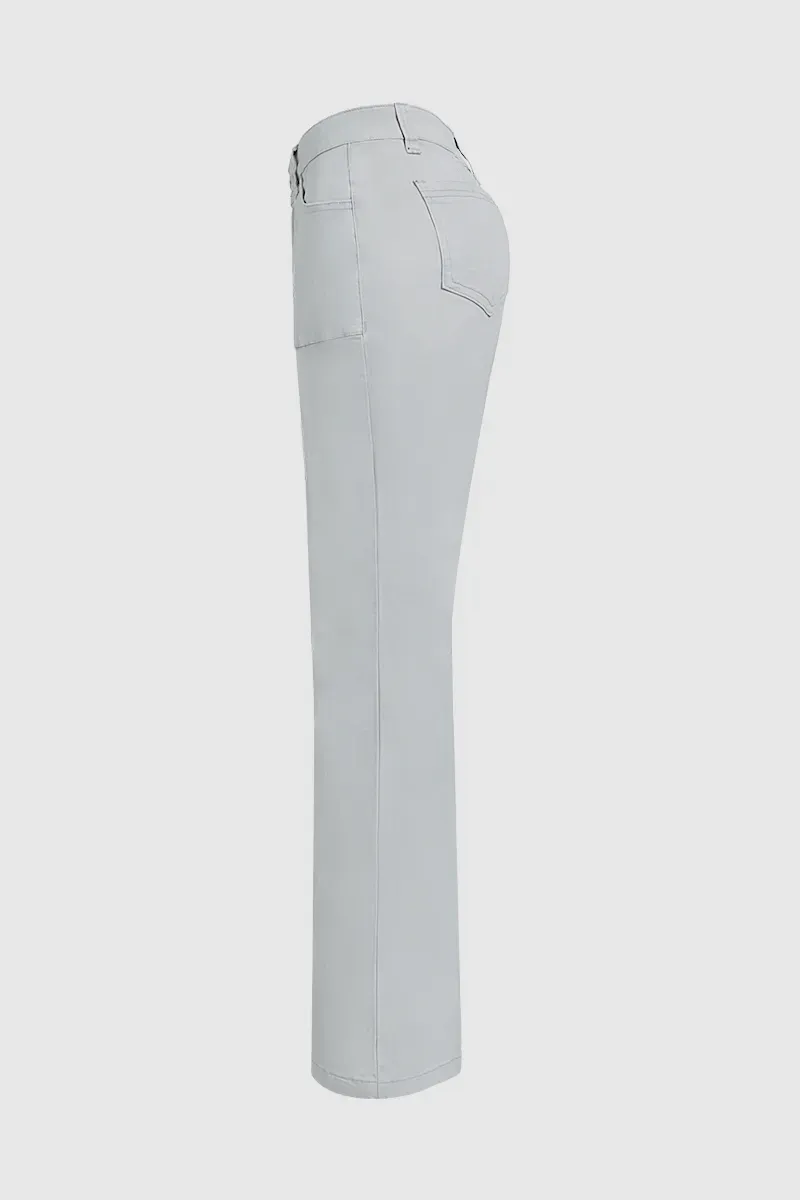 Zip Fly Mid Waist Straight Leg Pants