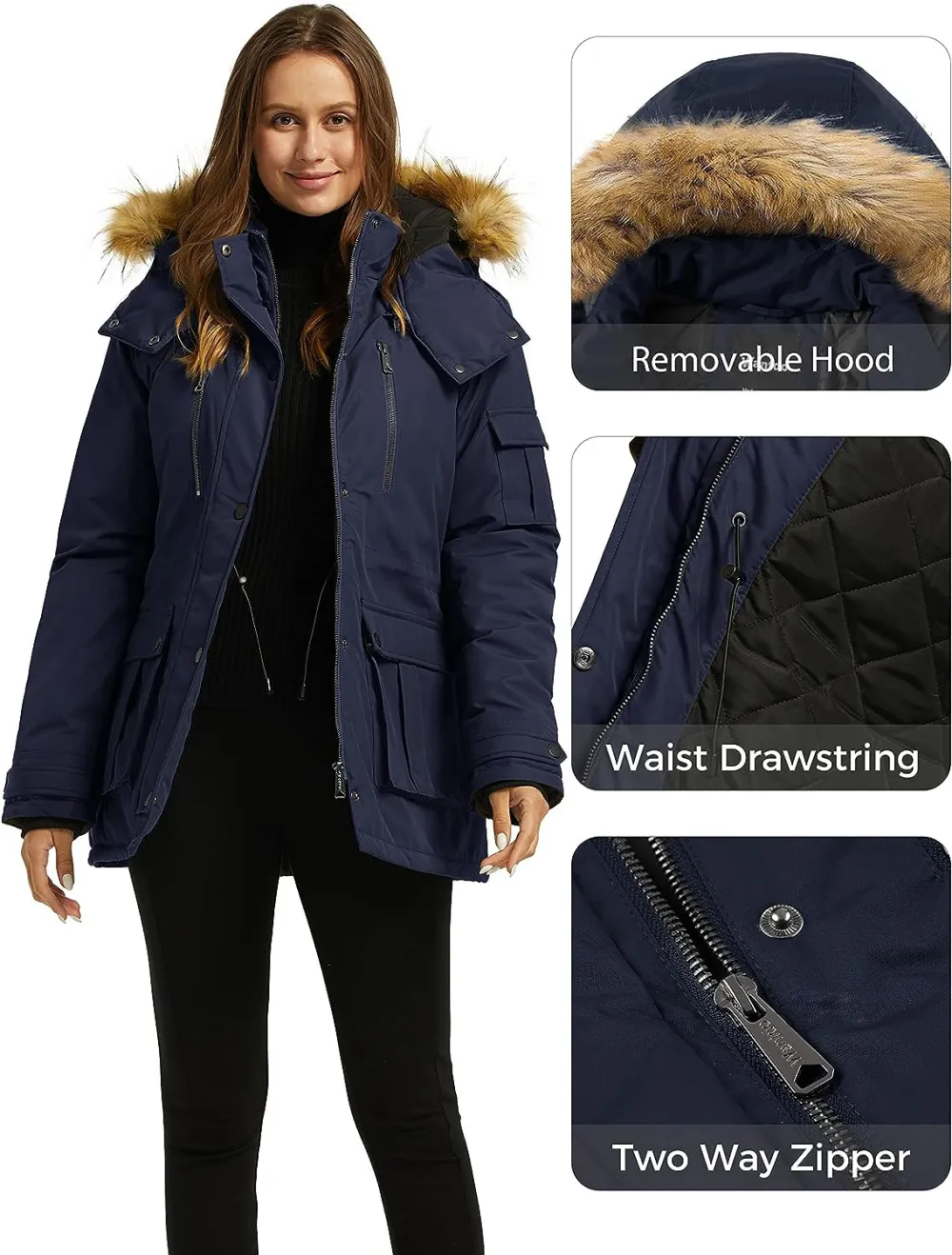 Women's Quilted Winter Coat Warm Puffer Jacket Thicken Parka with Removable Hood