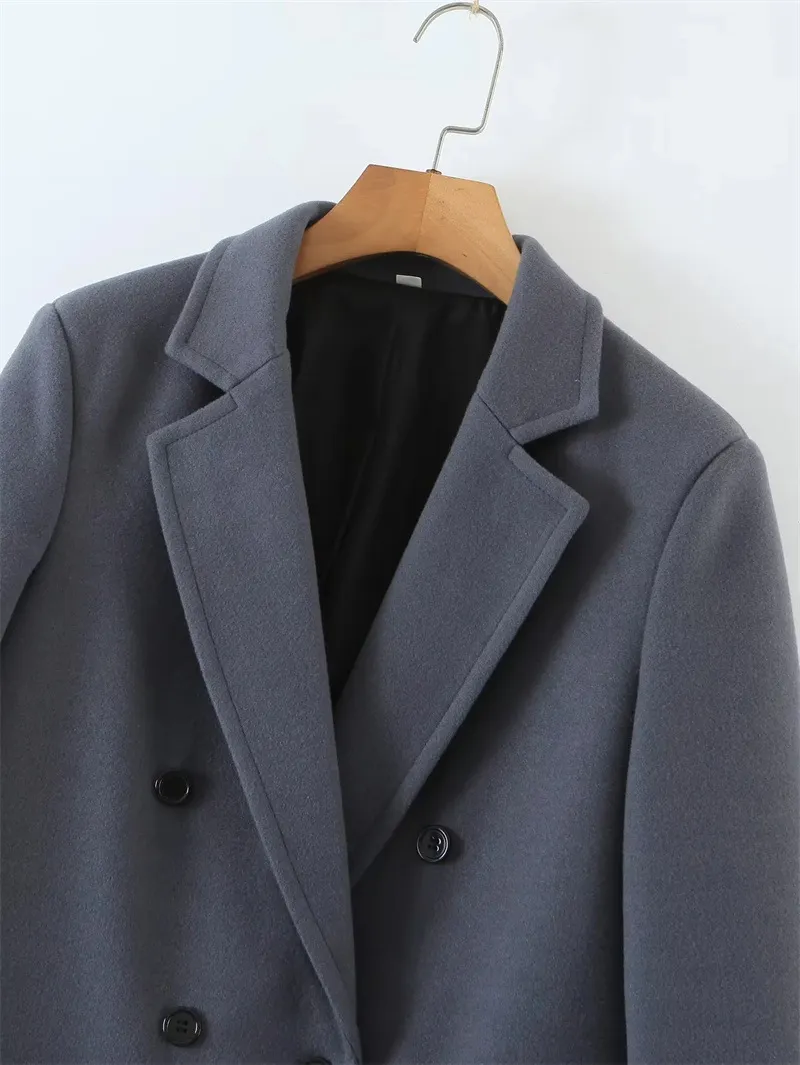 Front Buttons Lapel Coat in Gray