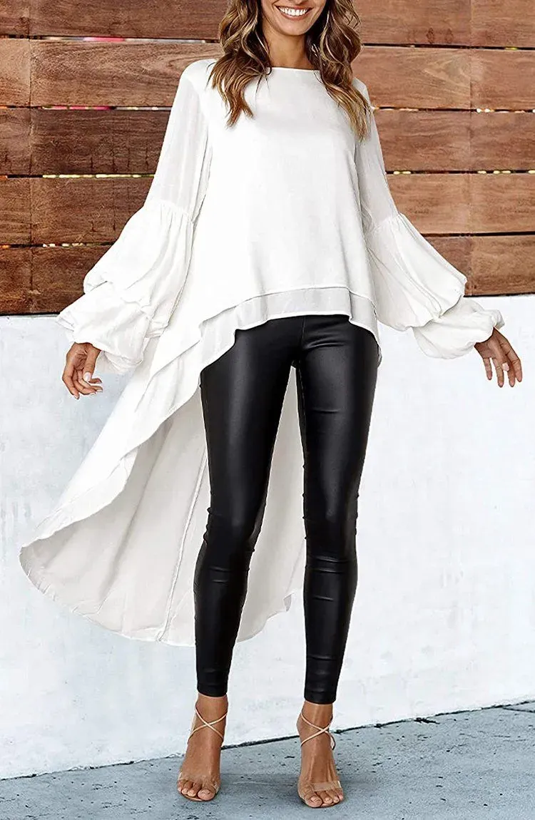 Lantern High Low Asymmetrical Irregular Hem Shirt Dress